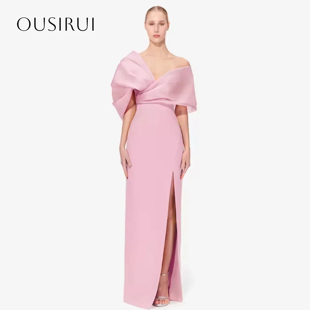 Sheath Satin Off Shoulder Split Floor Length Evening Gowns Prom Dresses Customized vestidos de fiesta