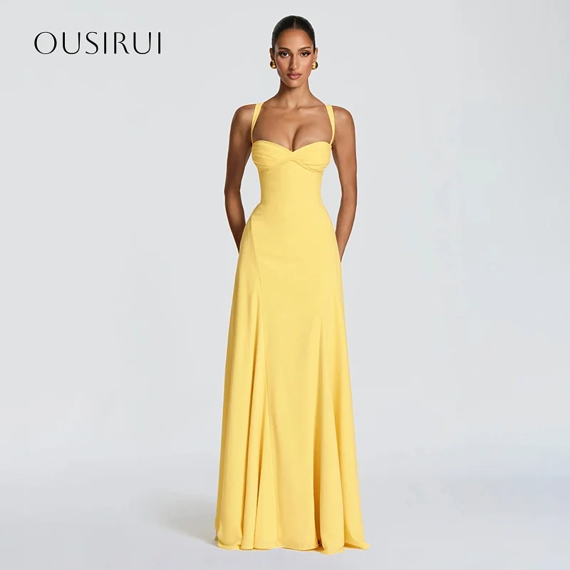 Spaghetti Straps Sheath Evening Dresses Pleated Satin Floor Length Criss-cross Sleeveless Customized