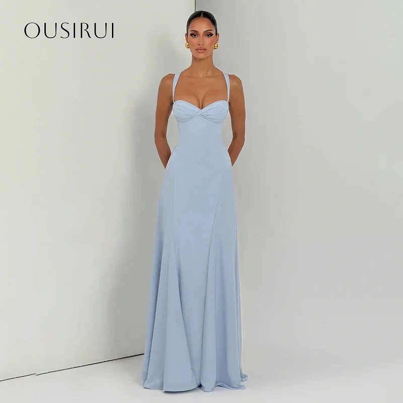 Spaghetti Straps Sheath Evening Dresses Pleated Satin Floor Length Criss-cross Sleeveless Customized