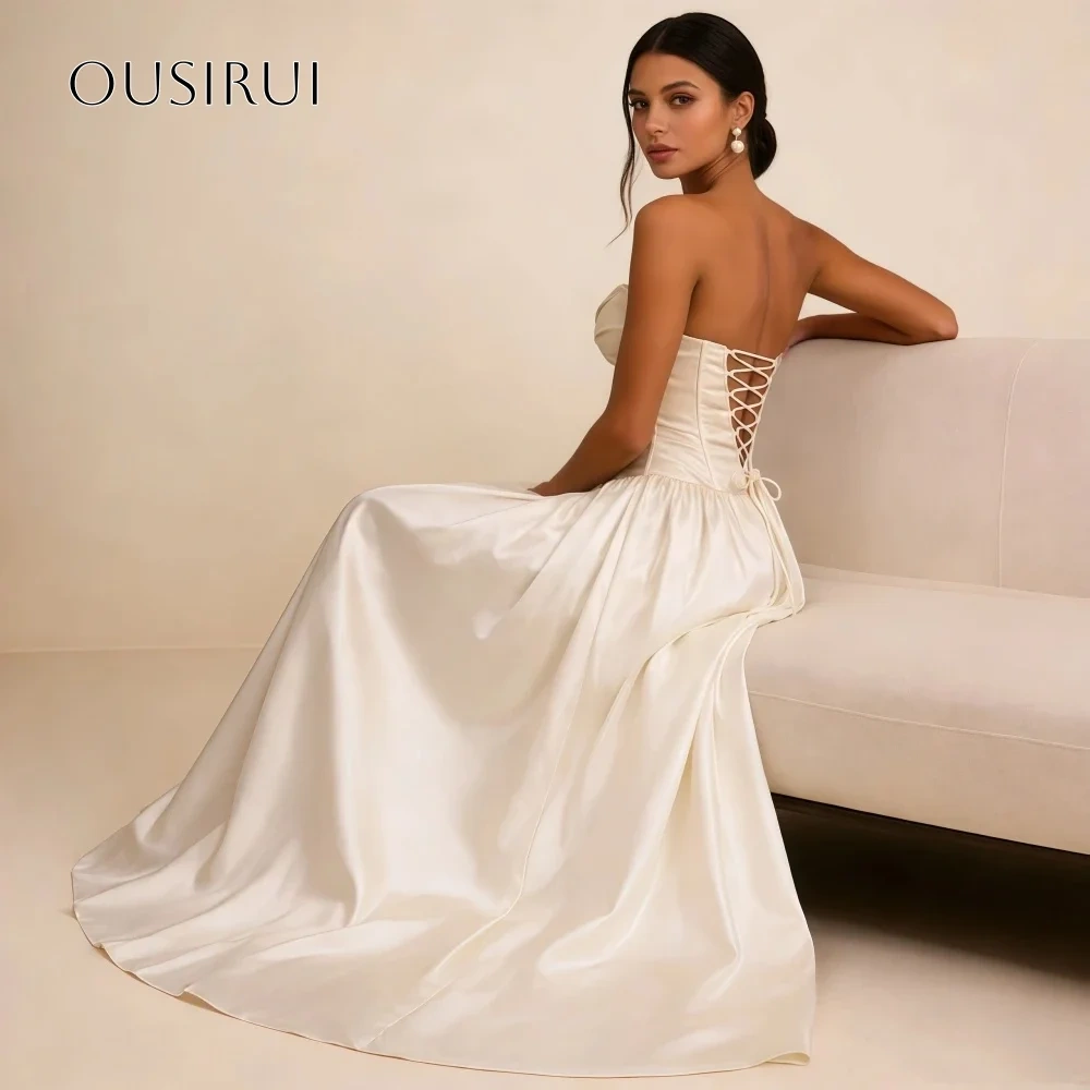 Satin Sweetheart Long Evening Gowns A Line Corset Floor Length Prom Dresses Customized vestidos de fiesta