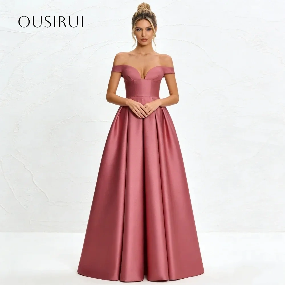 A Line Satin Off Shoulder Evening Gowns Split Corset Floor Length Prom Dresses Customized vestidos de fiesta