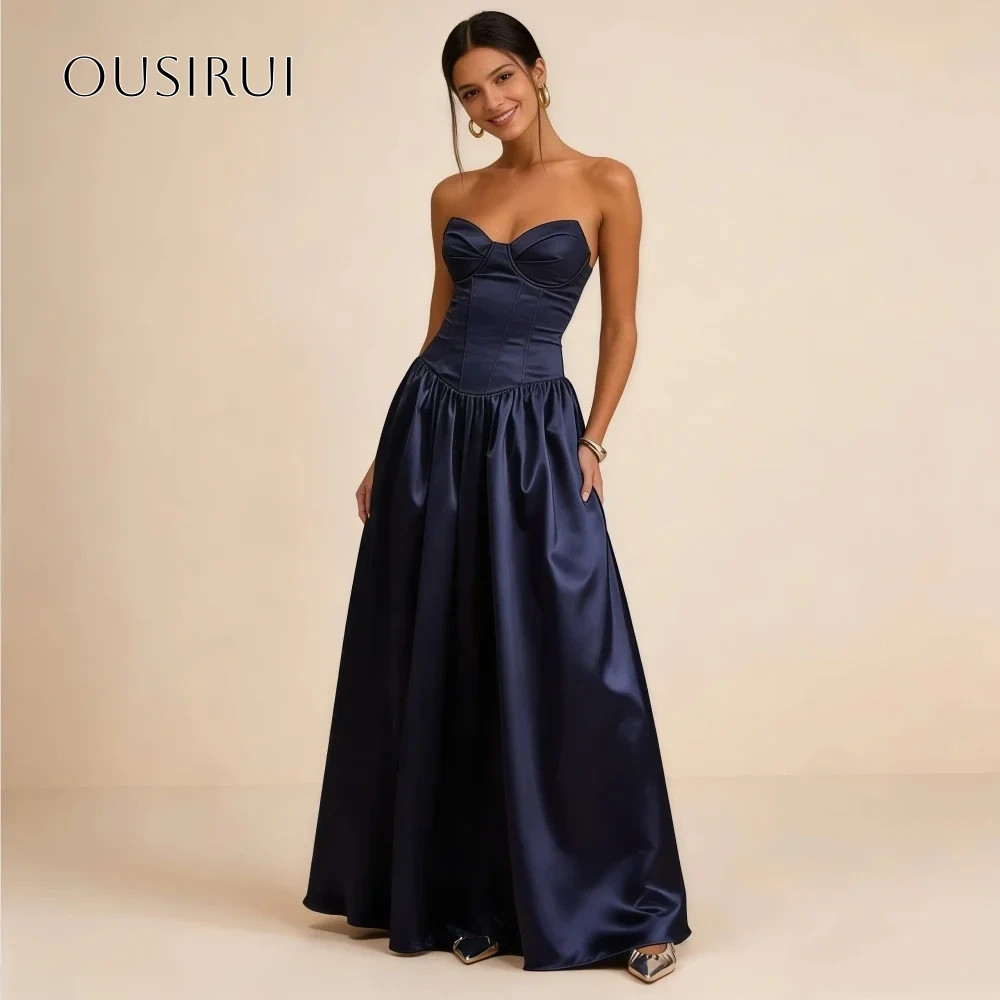Satin Sweetheart Long Evening Gowns A Line Corset Floor Length Prom Dresses Customized vestidos de fiesta