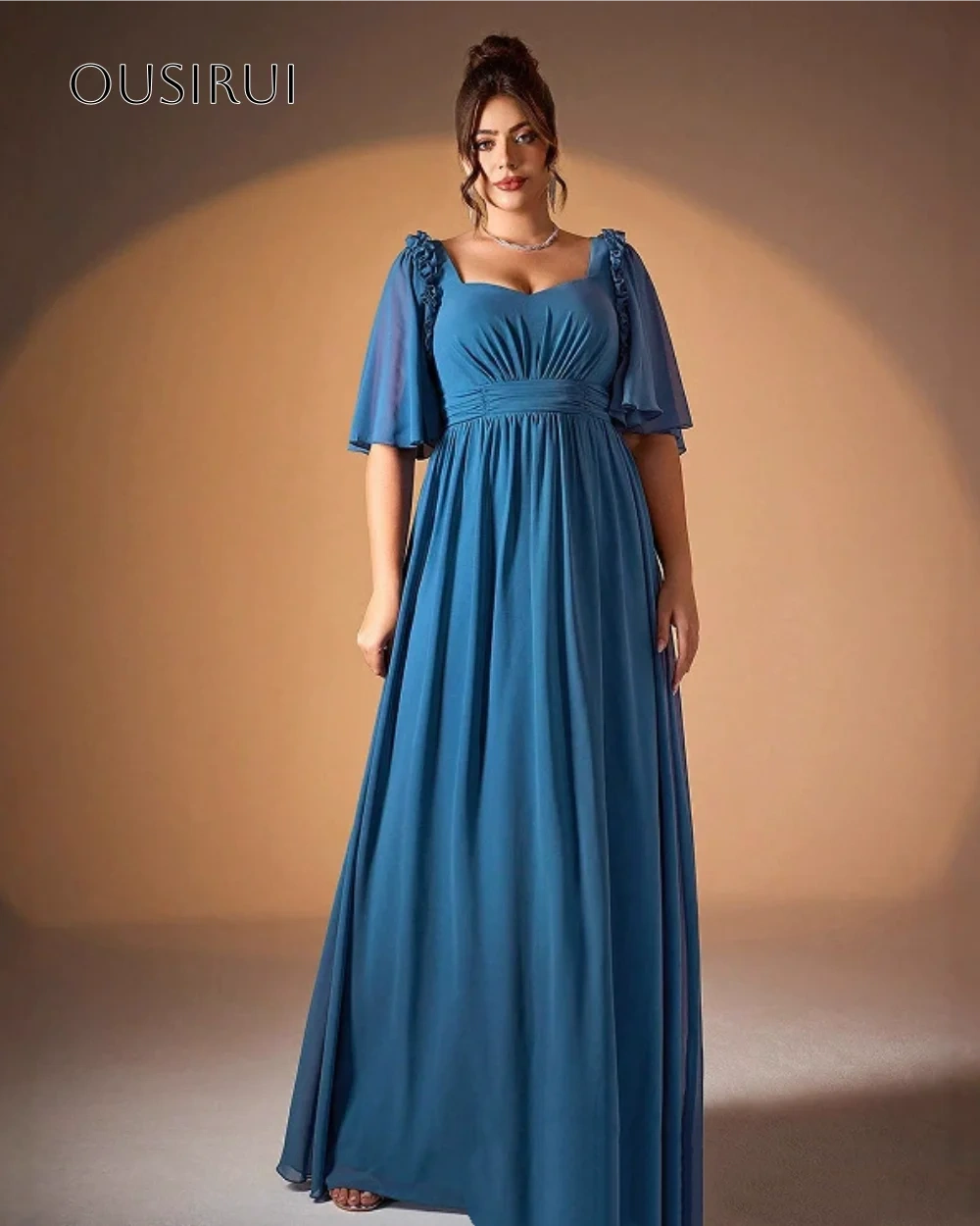 Ruffled Sweetheart A-line Evening Dress Puffy Half Sleeves Floor Length Chiffon Customized فساتين حفلة موسيقية