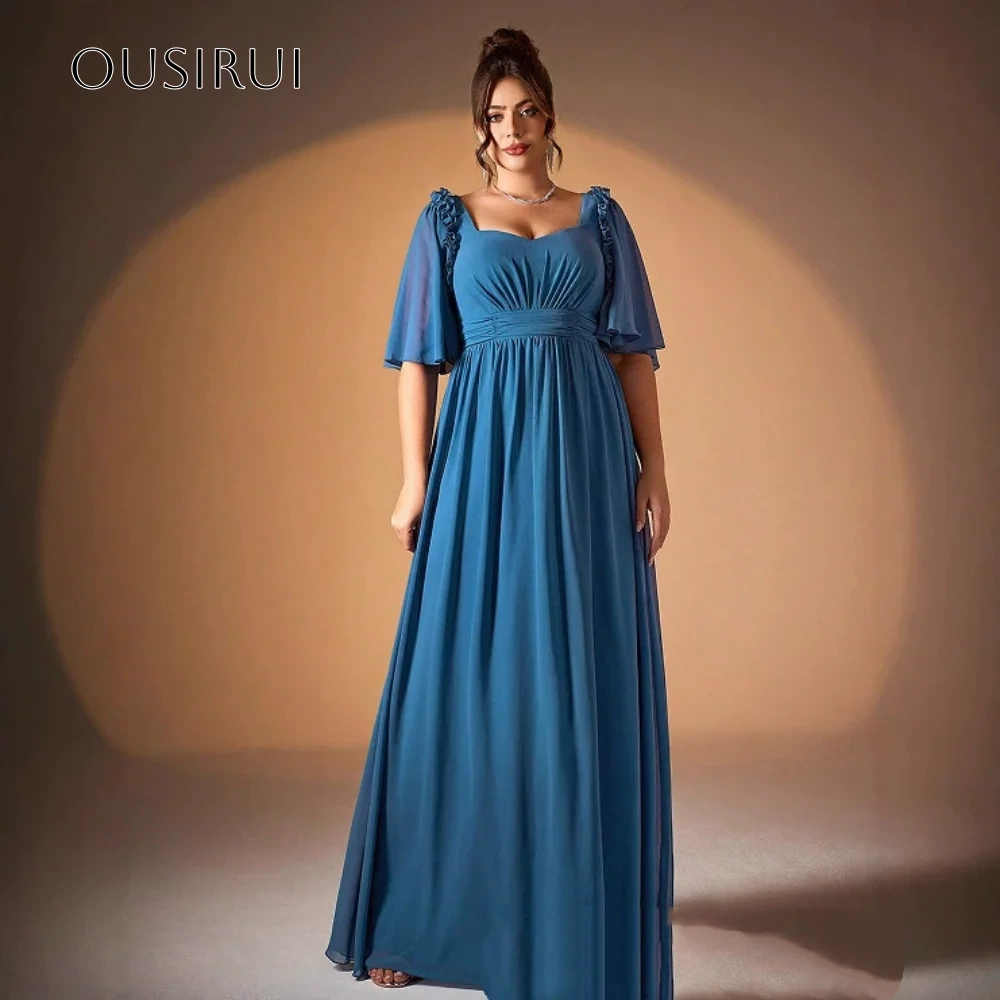 Ruffled Sweetheart A-line Evening Dress Puffy Half Sleeves Floor Length Chiffon Customized فساتين حفلة موسيقية