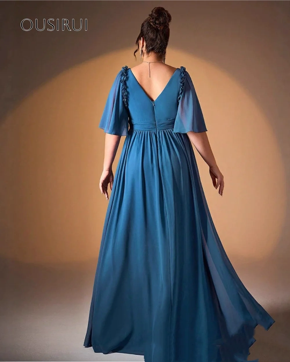 Ruffled Sweetheart A-line Evening Dress Puffy Half Sleeves Floor Length Chiffon Customized فساتين حفلة موسيقية