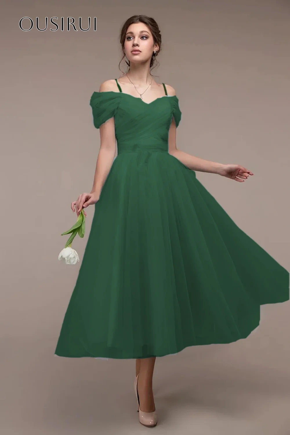 Off Shoulder A-line Evening Dresses Tea Length Corset Back Sleeveless Customized Party Gowns  فساتين ال