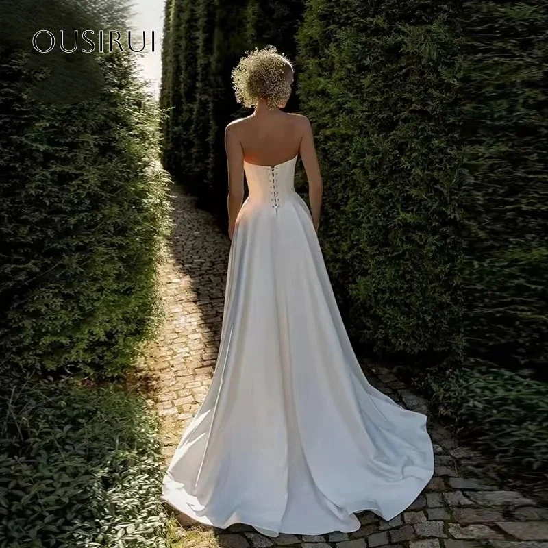 Sweetheart Wedding Dresses A-line Satin Sweep Corset Back Pleated Bridal Dress Vestido De Novia Customized