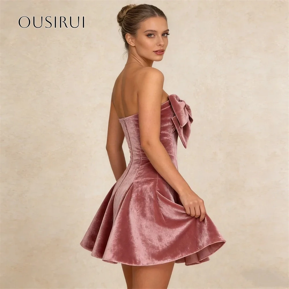 Short A Line Bow Sweetheart Velvet Cocktail Dress Pleated Party Gowns Customized