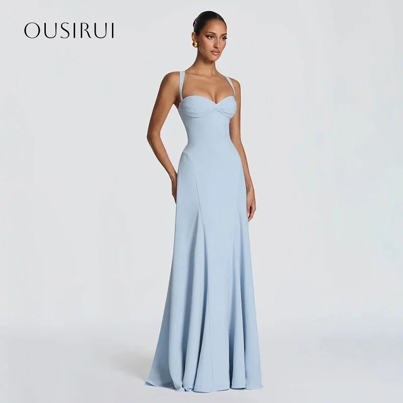 Spaghetti Straps Sheath Evening Dresses Pleated Satin Floor Length Criss-cross Sleeveless Customized