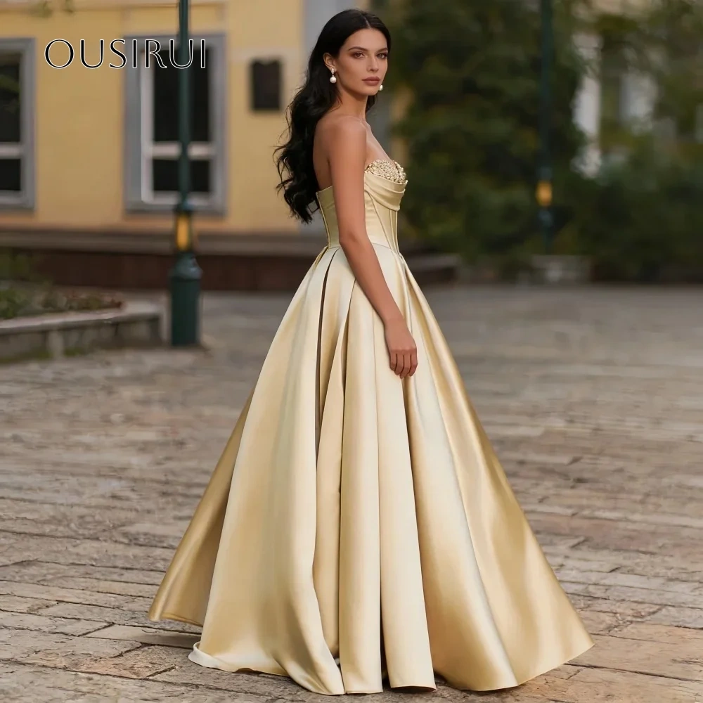 A Line Satin Sweetheart Sequined Evening Gowns Pockets Corset Prom Dresses Customized vestidos de fiesta