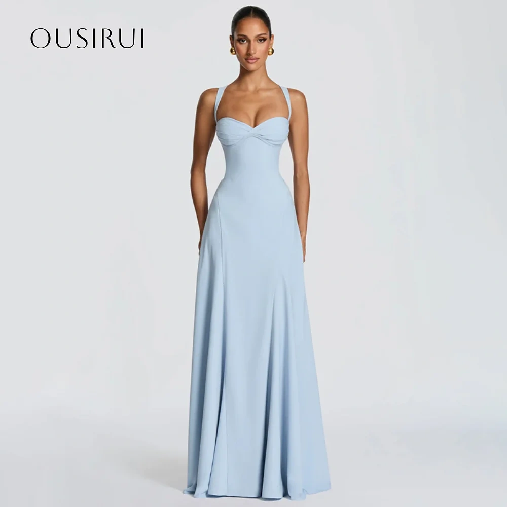 Spaghetti Straps Sheath Evening Dresses Pleated Satin Floor Length Criss-cross Sleeveless Customized