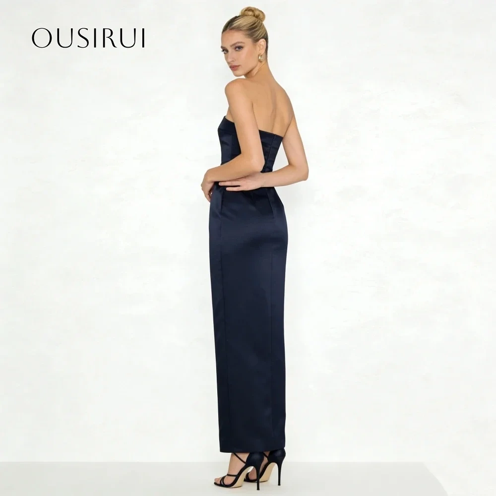 Satin Sheath Strapless Long Evening Gowns Ankle Length Prom Dresses Customized vestidos de fiesta
