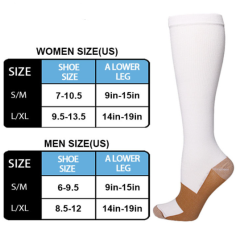 Plus Size Varicose Veins Nurse Sports Running Knee High White Socks Compression Socks Athletic Medical 20-30mmHg Copper Socks