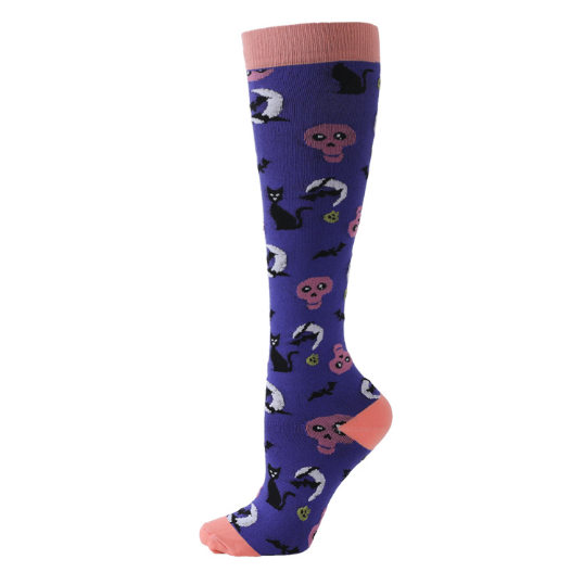 Halloween Socks Funny Sport Knee High Socks Custom Skulls Medical Compression Socks for Nurse