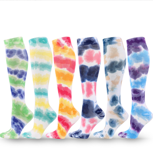 Custom Men Women Knee High compression socks 20-30 mmhg Sport Tie Dye Horse Riding Socks