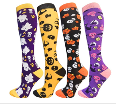 Halloween Socks Funny Sport Knee High Socks Custom Skulls Medical Compression Socks for Nurse