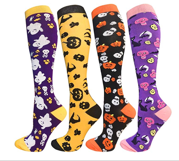 Halloween Socks Funny Sport Knee High Socks Custom Skulls Medical Compression Socks for Nurse