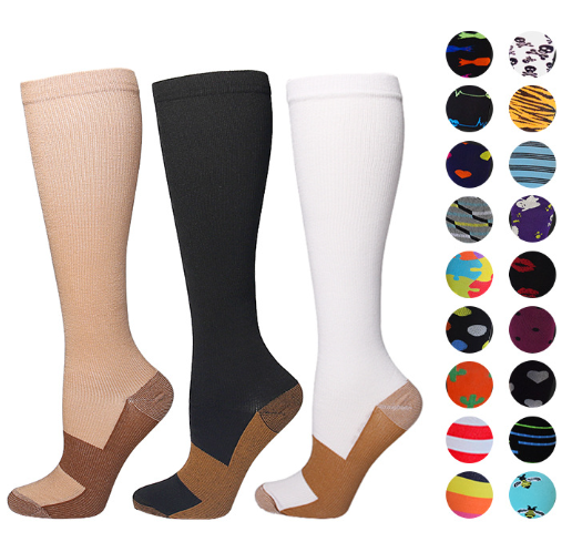 Plus Size Varicose Veins Nurse Sports Running Knee High White Socks Compression Socks Athletic Medical 20-30mmHg Copper Socks