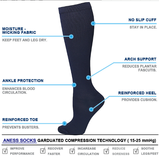 20-30mmhg copper compression medical men women socks nylon Athletic Nurses sport white sock
