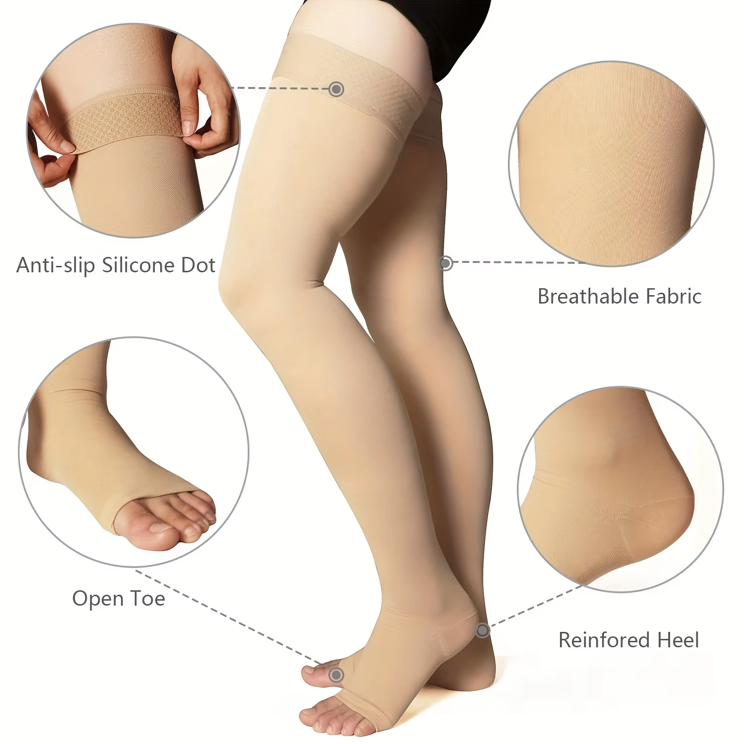 Medical-Grade Compression Stockings – 15–20mmHg Open-Toe Support