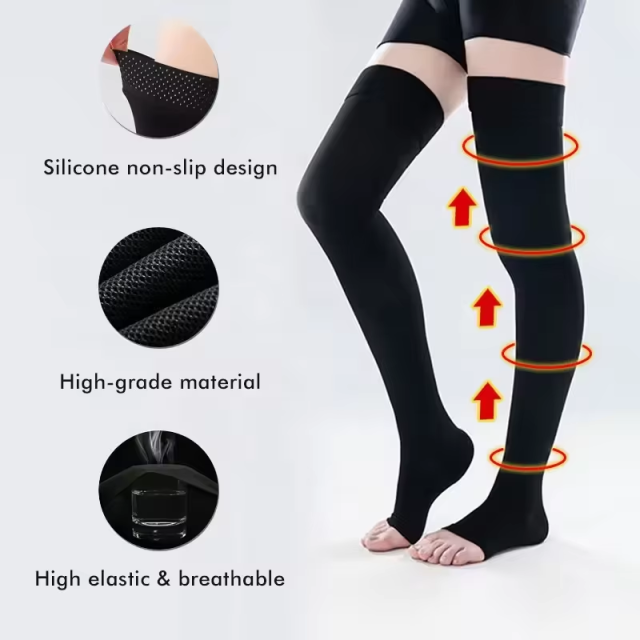 Medical-Grade Compression Stockings – 15–20mmHg Open-Toe Support