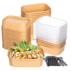 Disposable Rectangle Kraft Salad Boxes with Lid
