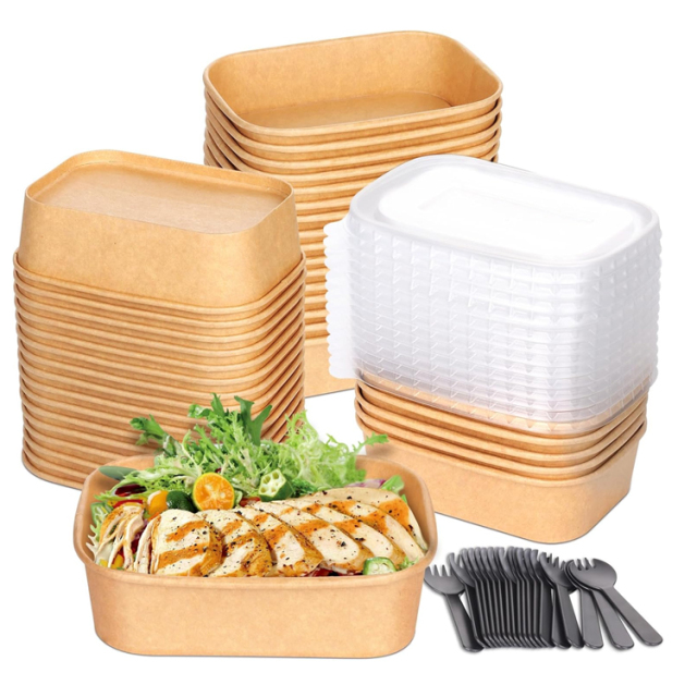 Disposable Rectangle Kraft Salad Boxes with Lid