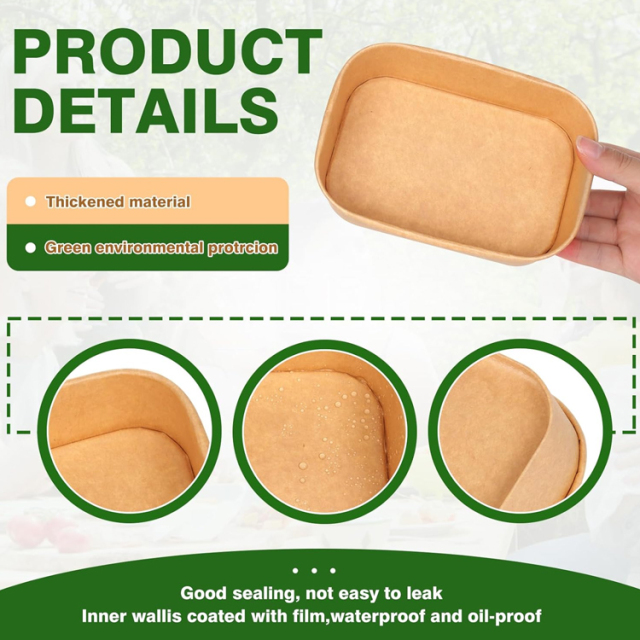 Disposable Rectangle Kraft Salad Boxes with Lid