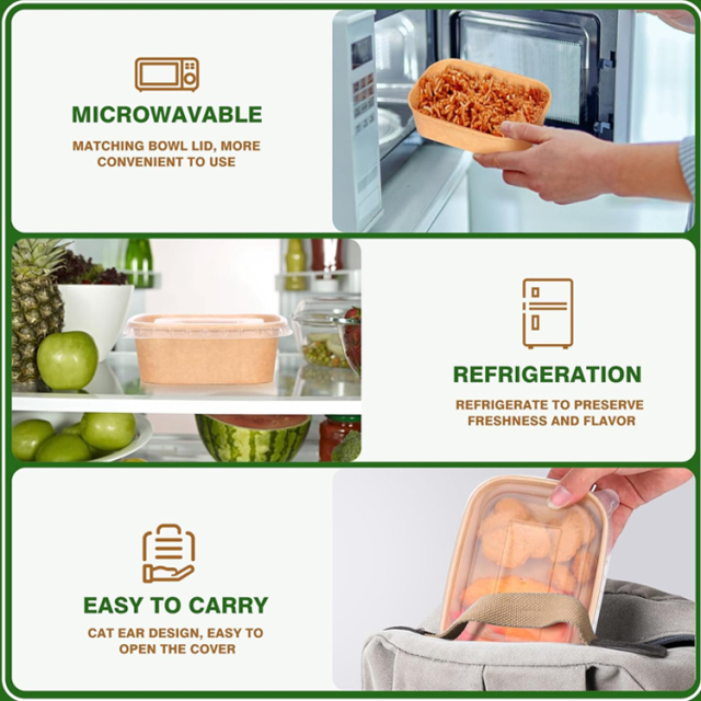 Disposable Rectangle Kraft Salad Boxes with Lid