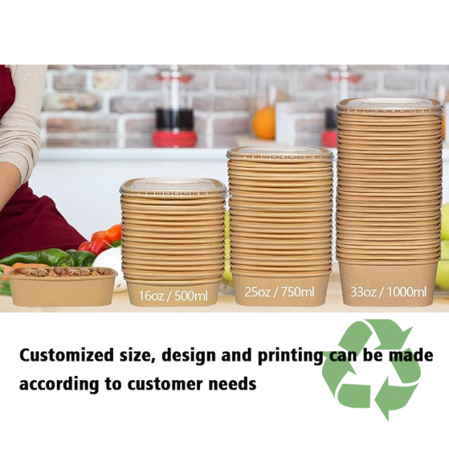 Disposable Rectangle Kraft Salad Boxes with Lid