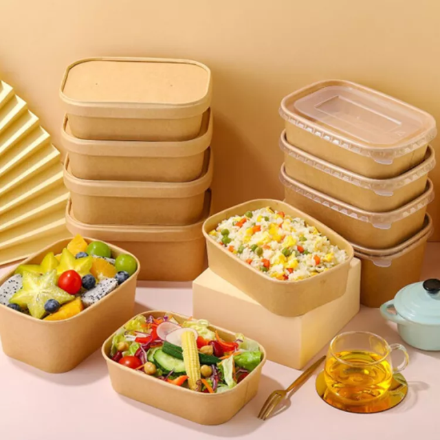 Disposable Rectangle Kraft Salad Boxes with Lid