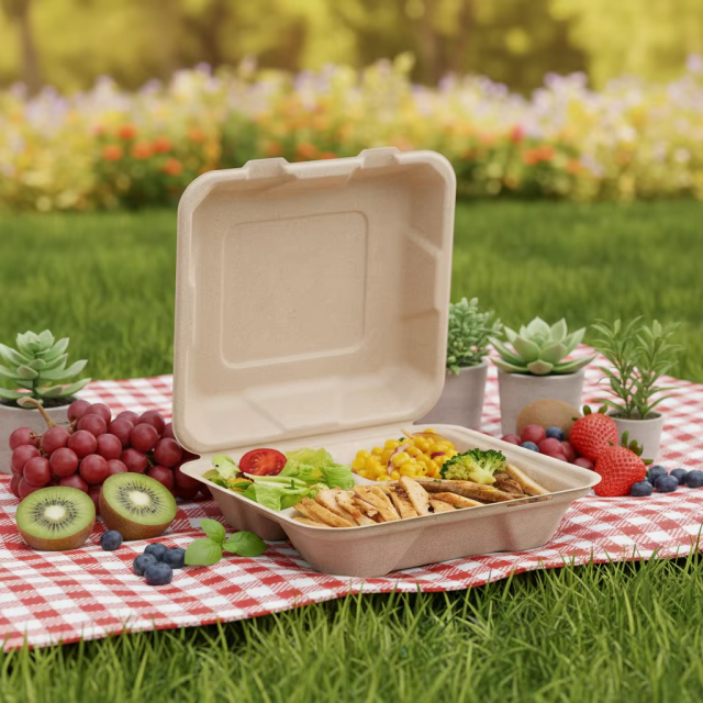 Disposable 100% Compostable Clamshell Sugarcane Bagasse Food Containers