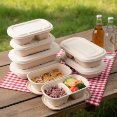 Custom Compostable Sugarcane Pulp Take Out Food Containers with PP Lid