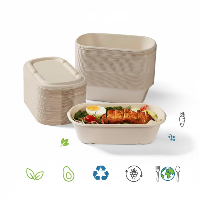 Custom Compostable Sugarcane Pulp Take Out Food Containers with PP Lid