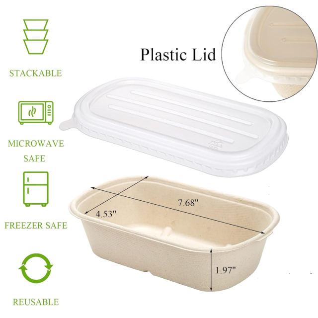 Custom Compostable Sugarcane Pulp Take Out Food Containers with PP Lid