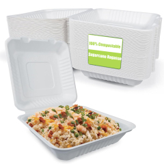 Disposable 100% Compostable Clamshell Sugarcane Bagasse Food Containers