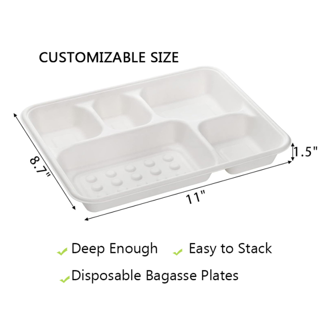 Eco-Friendly Biodegradable Sugarcane Bagasse Lunch PlateTrays with Compartment