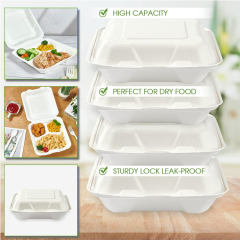 Disposable 100% Compostable Clamshell Sugarcane Bagasse Food Containers