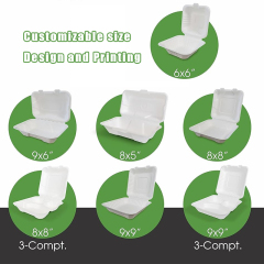 Disposable 100% Compostable Clamshell Sugarcane Bagasse Food Containers
