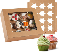 Custom Printed Cupcake Dount Containers Boxes with Window and Inserts