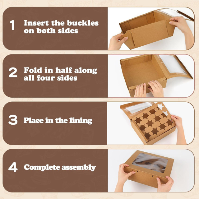Custom Printed Cupcake Dount Containers Boxes with Window and Inserts