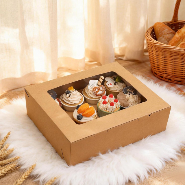 Custom Printed Cupcake Dount Containers Boxes with Window and Inserts