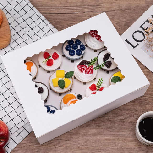 Custom Printed Cupcake Dount Containers Boxes with Window and Inserts