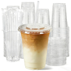 Disposable Clear PET Plastic Cups with Lids