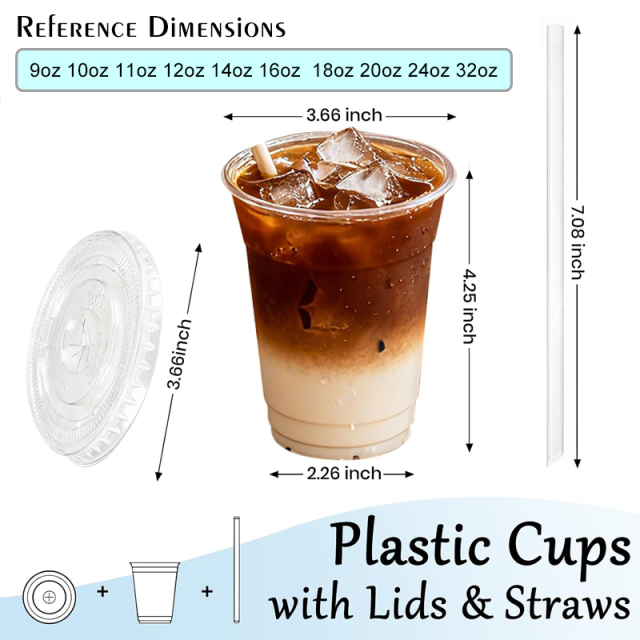 Disposable Clear PET Plastic Cups with Lids