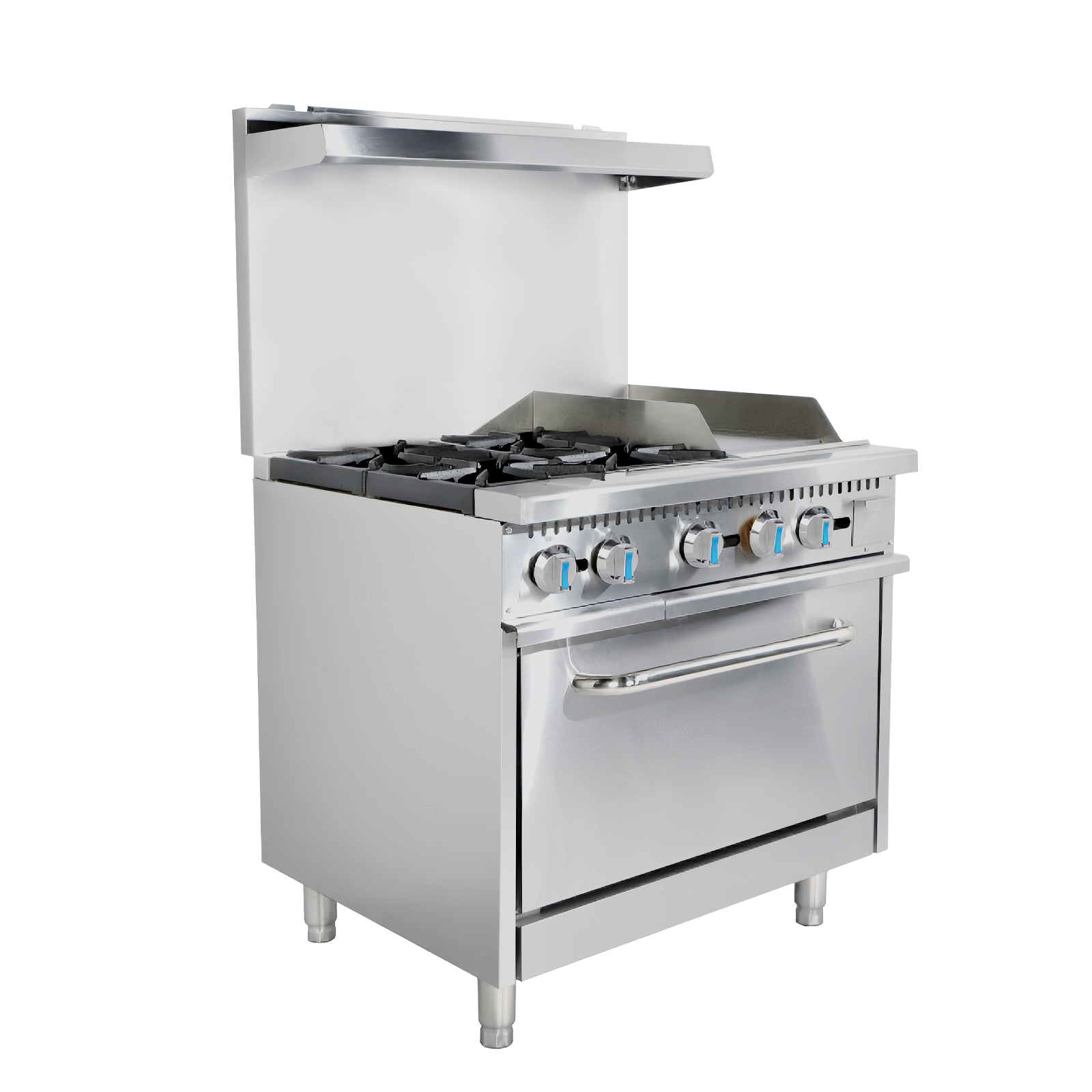Gastrogear Commercial Gas Range, 36" Wide with 12" Griddle, 4 Burners, and 1 Standard Oven, Natural Gas 180,000 Total BTU Output