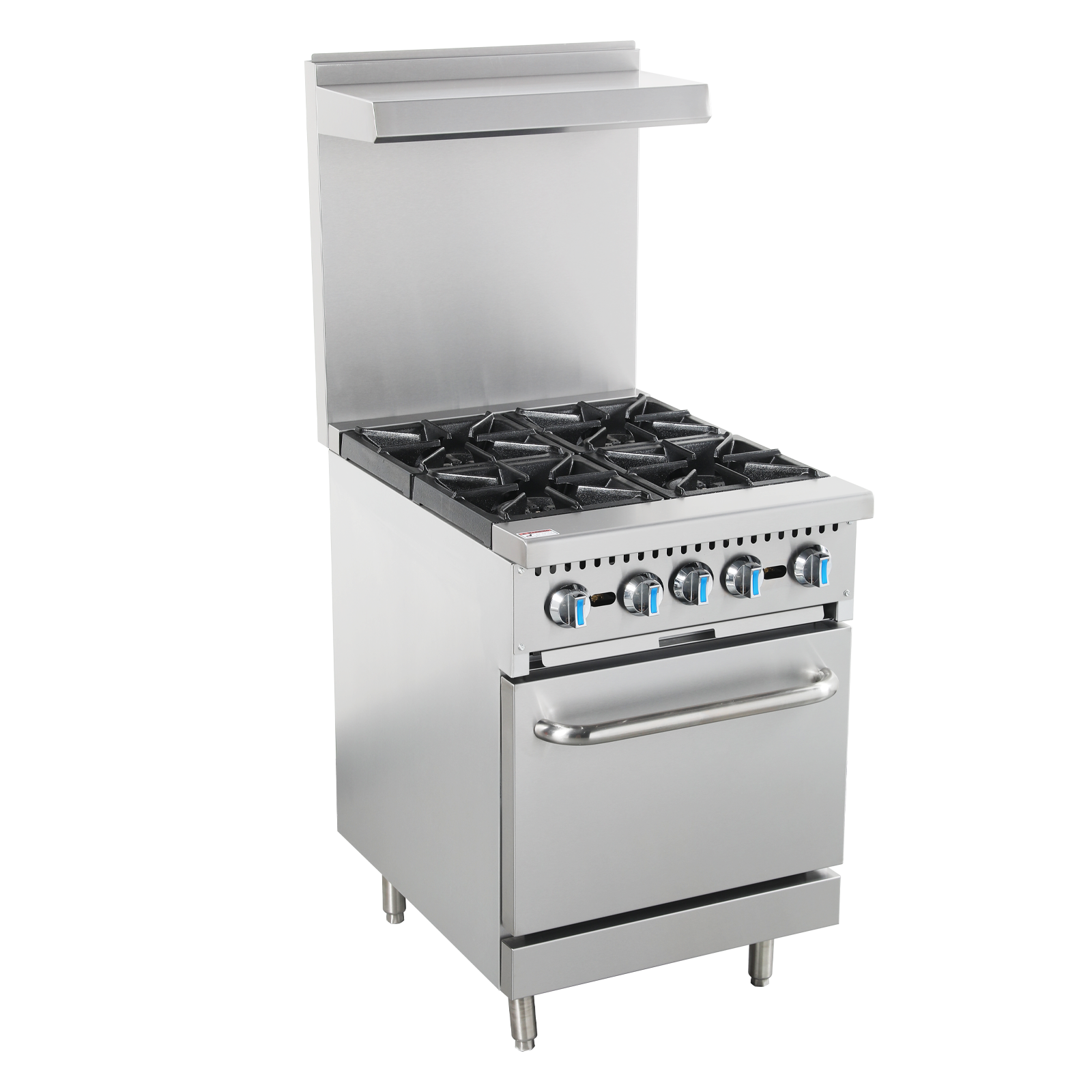 Gastrogear 24" Wide Commercial Gas Range with Four Burners and Standard Oven, Stainless Steel Range for Restaurants, 150,000 Total BTU, Natural Gas