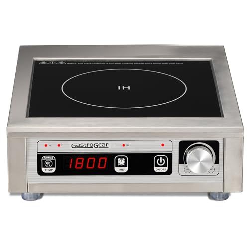 GastroGear 1800W 110V Commercial Grade Induction Cooktop Portable Countertop Burner with 9 Inch Heating Coil Hot Plate Electric Stove for Faster Cooking