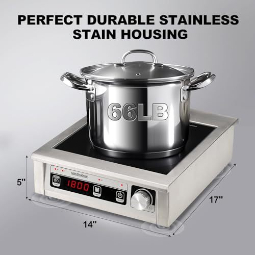 GastroGear 1800W 110V Commercial Grade Induction Cooktop Portable Countertop Burner with 9 Inch Heating Coil Hot Plate Electric Stove for Faster Cooking