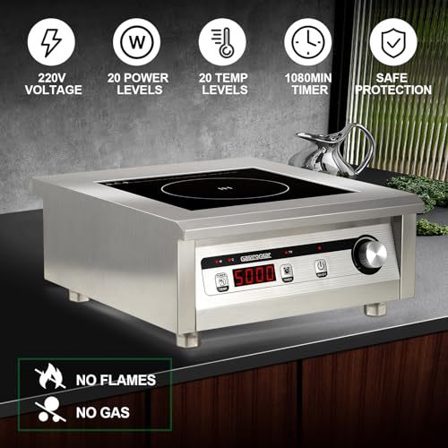 GastroGear 5000W/220V Commercial Induction Cooktop Professional Commercial Range Countertop Burners Hot Plate Electric Stove for Kitchen Restaurant Hotel School